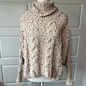 Cable Knit Turtleneck Sweater Confetti Speckled Pullover Cozy Warm Small